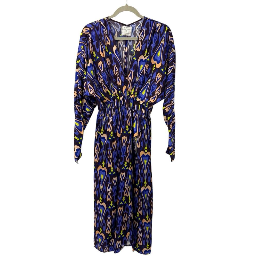 Forte Forte 6 Northern Light Satin Dress Purple Ikat Dolman Romantic Boho Chic